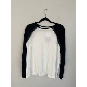 Chic Black and White Lace Accent Blouse